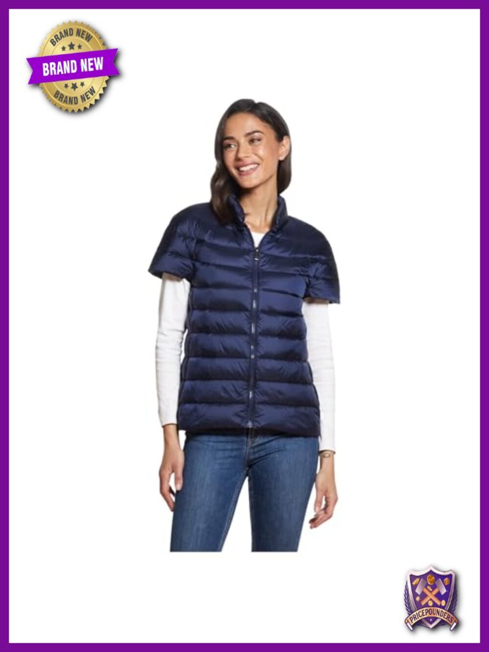 Quilted Down Puffer Vest Short Sleeve Lightweight Warm Winter Coat with Pockets